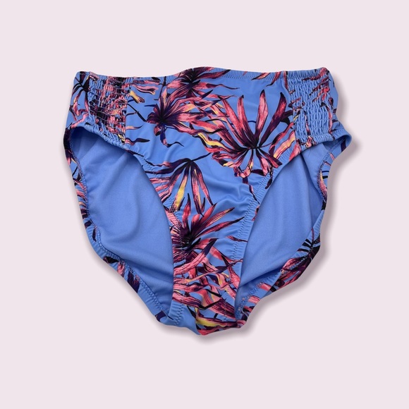 Jessica Simpson Women's Lilac Tropical Floral High Waisted Ruched Bikini Bottom - Picture 1 of 3